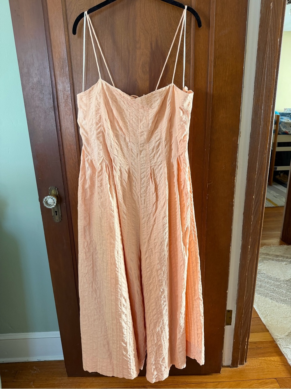Free People Peach Textured Spaghetti-Strap Romper